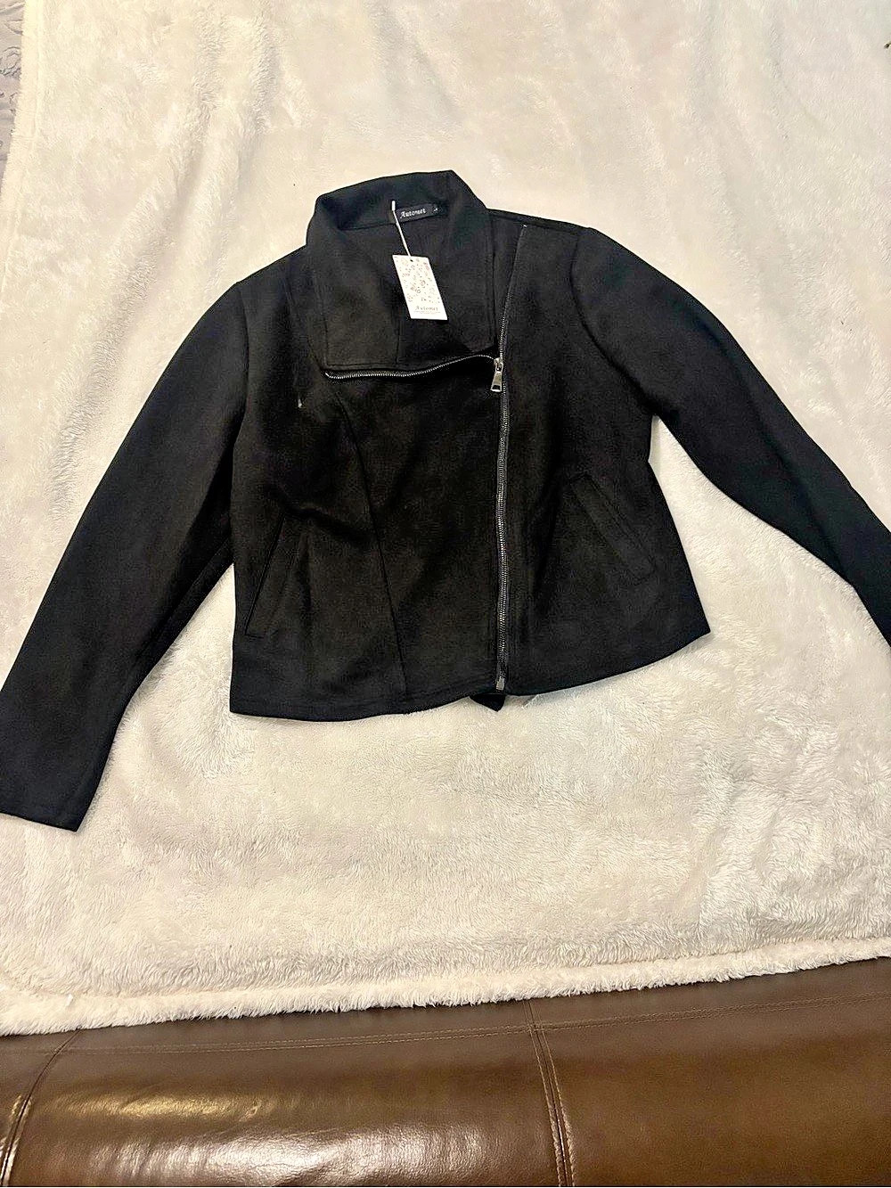 Automet Women's Faux Suede Motorcycle Jacket Faux Suede Motorcycle Jacket Black